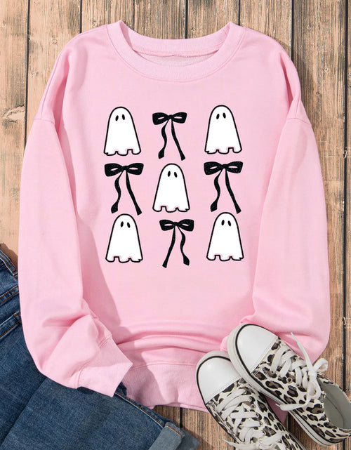 Load image into Gallery viewer, Ghost &amp; Bow Round Neck Long Sleeve Sweatshirt
