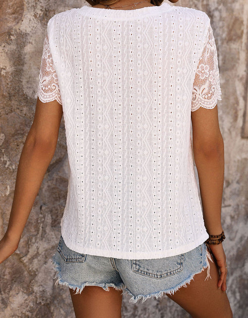 Load image into Gallery viewer, Perfee Eyelet Round Neck Short Sleeve T-Shirt
