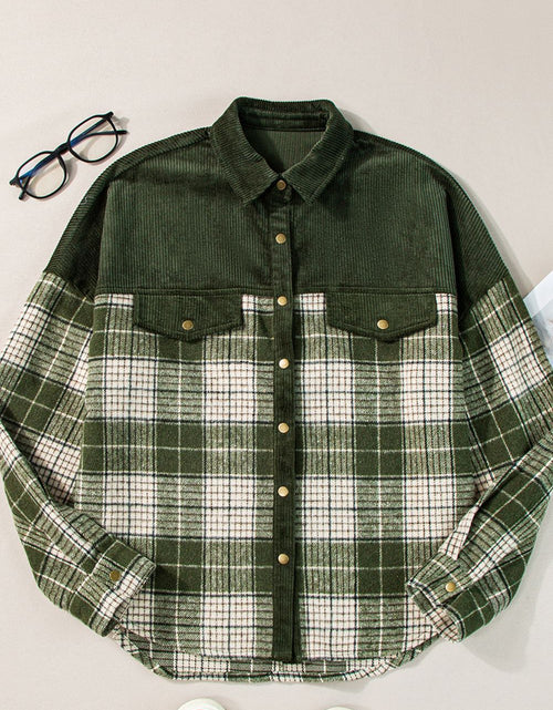 Load image into Gallery viewer, Snap Down Collared Neck Plaid Shacket
