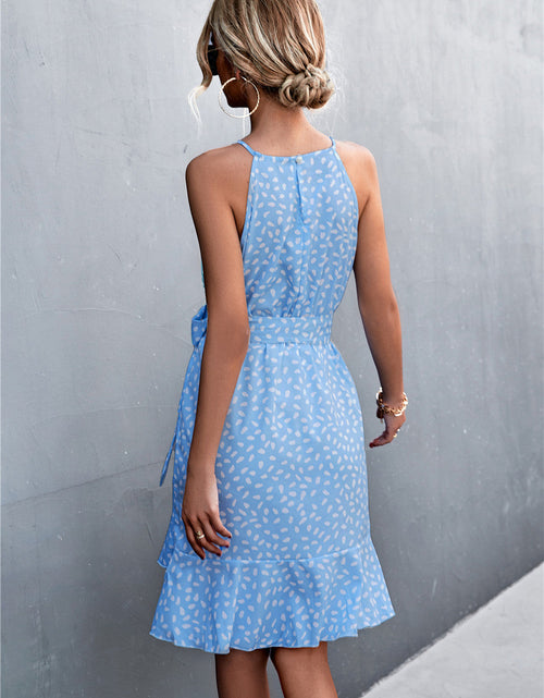 Load image into Gallery viewer, Printed Tie Waist Ruffle Hem Sleeveless Dress
