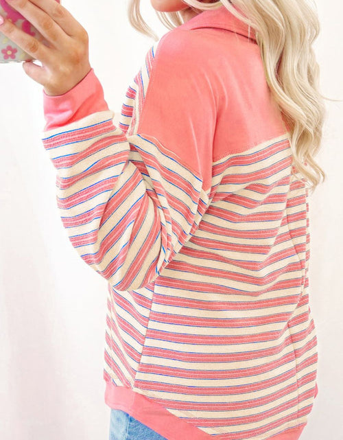 Load image into Gallery viewer, Striped Johnny Collar Long Sleeve Sweatshirt
