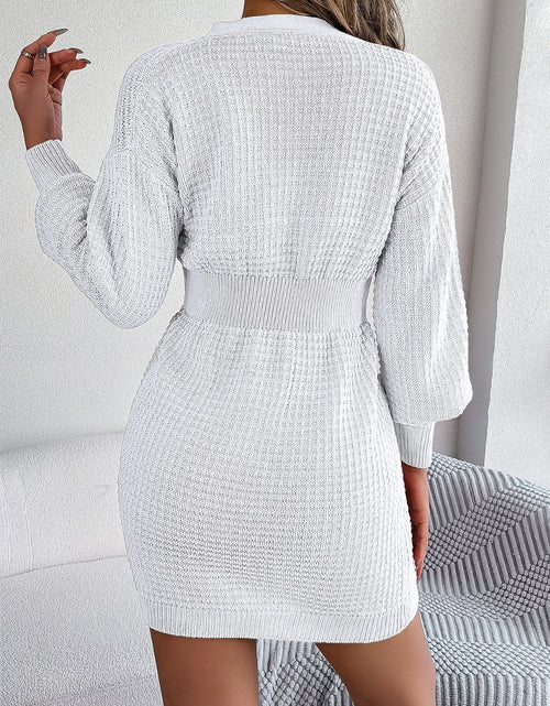 Load image into Gallery viewer, Buttoned Cable-Knit V-Neck Sweater Dress
