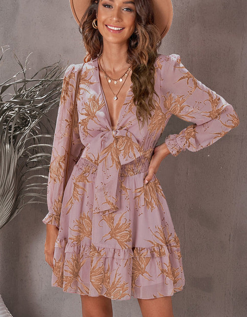 Load image into Gallery viewer, Floral Deep V Flounce Sleeve Mini Dress
