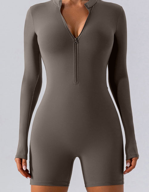 Load image into Gallery viewer, Half Zip Long Sleeve Active Romper
