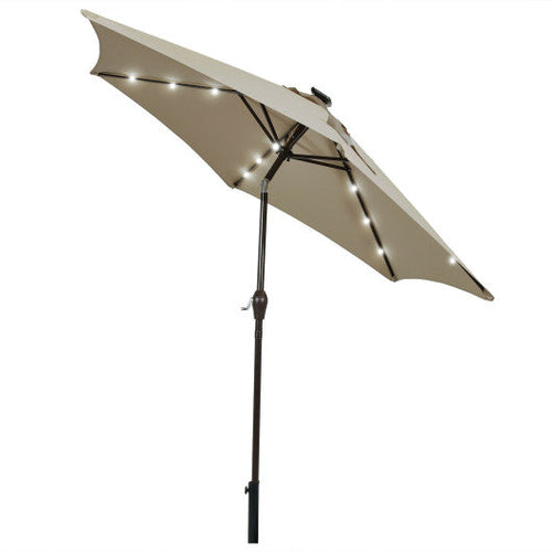 Load image into Gallery viewer, 9 Feet Solar LED Lighted Patio Market Umbrella Tilt Adjustment Crank Lift-Tan
