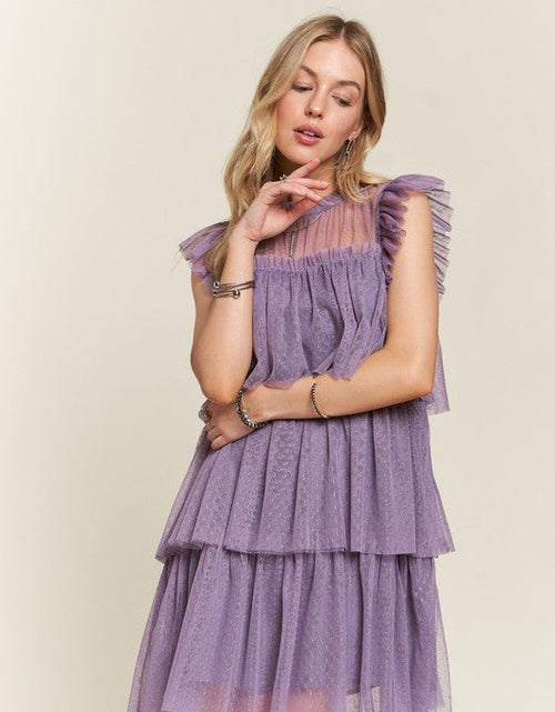 Load image into Gallery viewer, ADORA Layered Ruffled Cap Sleeve Mesh Dress
