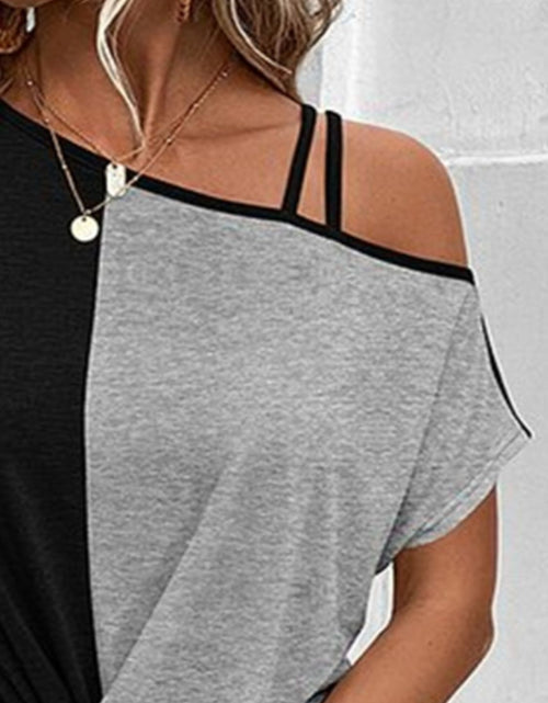 Load image into Gallery viewer, Contrast Asymmetrical Neck Short Sleeve T-Shirt
