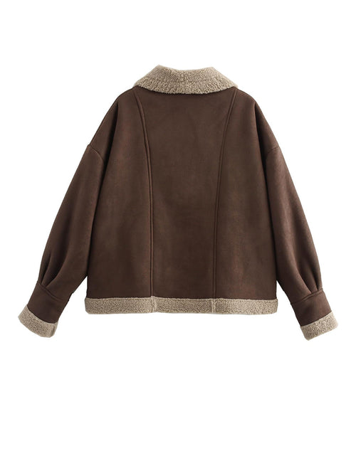 Load image into Gallery viewer, Fuzzy Collared Neck Long Sleeve Jacket
