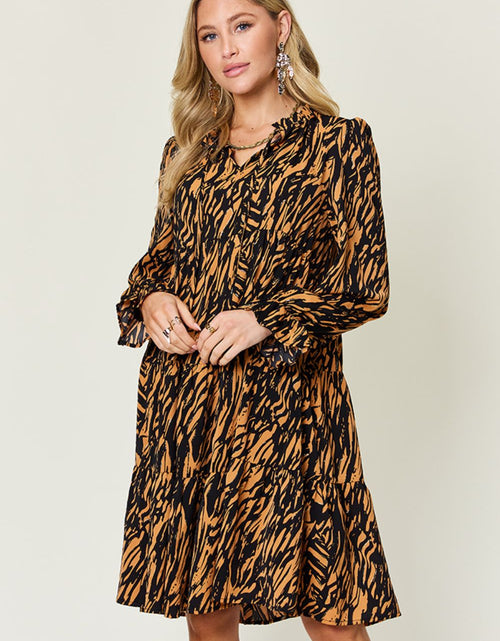 Load image into Gallery viewer, Double Take Full Size Printed Ruffle Hem Long Sleeve Dress
