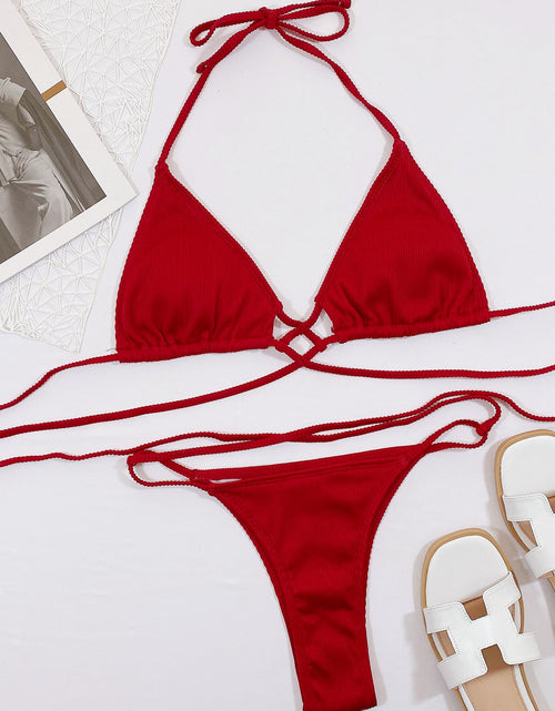 Load image into Gallery viewer, Halter Neck Crisscross Ribbed Bikini Set

