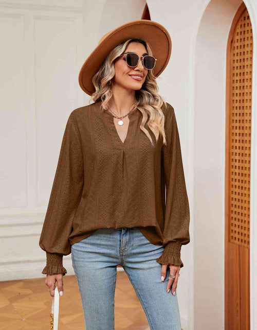 Load image into Gallery viewer, Notched Neck Flounce Sleeve Blouse
