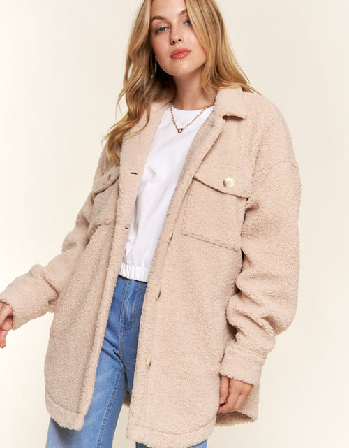 Load image into Gallery viewer, And The Why Teddy Sherpa Button Down Curved Hem Shacket
