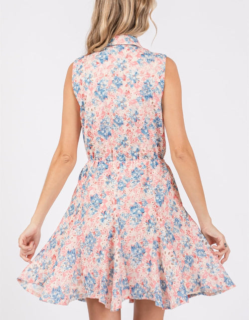 Load image into Gallery viewer, GeeGee Full Size Floral Eyelet Sleeveless Mini Dress
