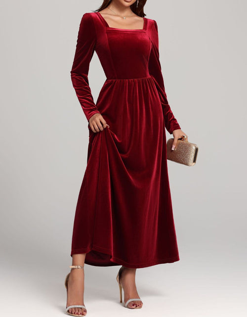 Load image into Gallery viewer, Velvet Square Neck Long Sleeve Dress
