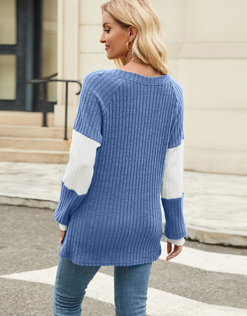 Load image into Gallery viewer, Color Block V-Neck Long Sleeve T-Shirt
