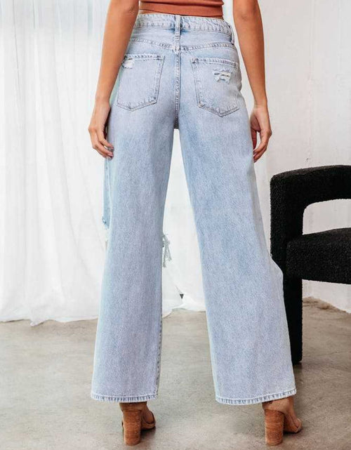 Load image into Gallery viewer, Distressed Wide Leg Jeans with Pockets
