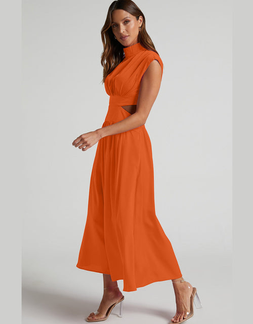 Load image into Gallery viewer, Cutout Mock Neck Sleeveless Ruched Dress
