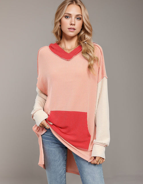 Load image into Gallery viewer, Double Take Contrast Hooded Long Sleeve Top

