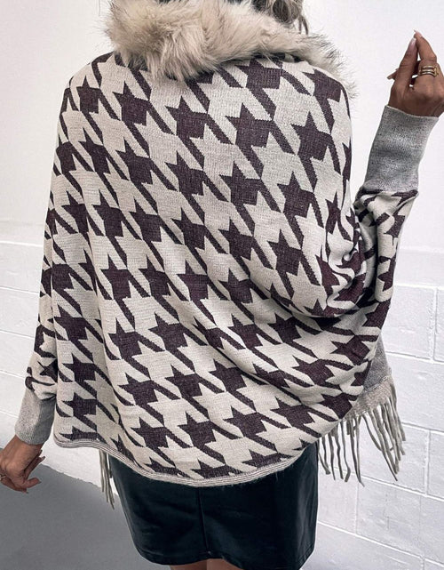 Load image into Gallery viewer, Houndstooth Fringe Hem Poncho
