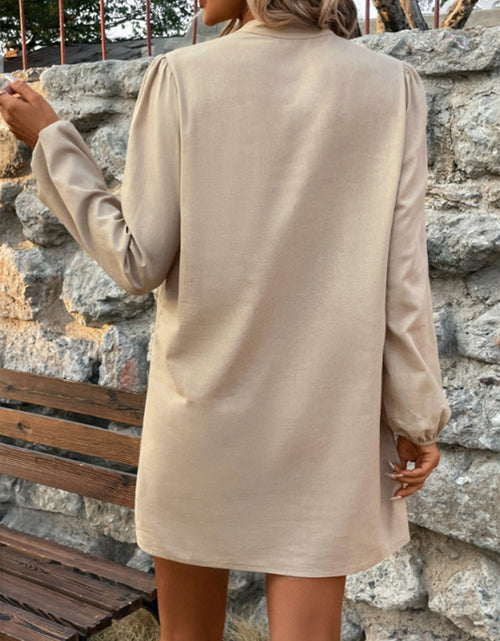 Load image into Gallery viewer, Half Button Mock Neck Long Sleeve Mini Shirt Dress
