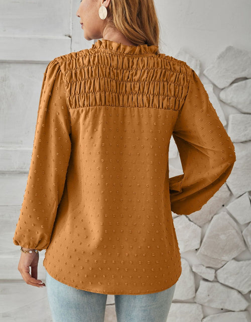 Load image into Gallery viewer, Ruched Swiss Dot Notched Balloon Sleeve T-Shirt
