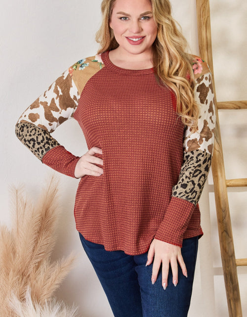 Load image into Gallery viewer, Hailey &amp; Co Full Size Leopard Waffle-Knit Blouse
