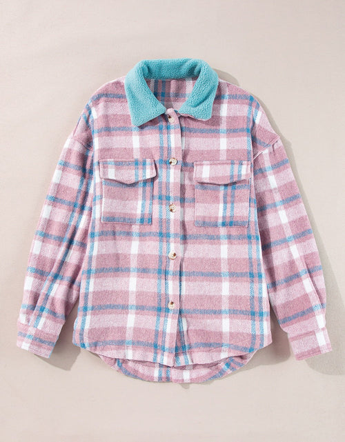 Load image into Gallery viewer, Plaid Collared Neck Flap Pockets Shacket
