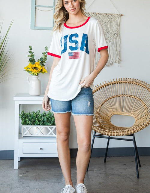 Load image into Gallery viewer, Heimish Full Size USA Contrast Trim Short Sleeve T-Shirt
