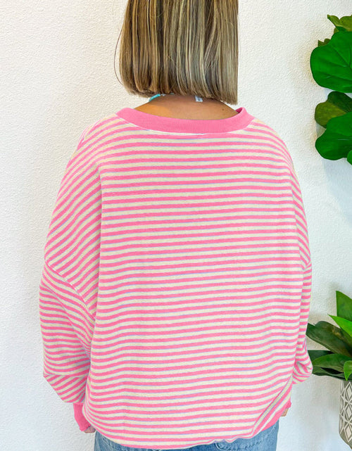 Load image into Gallery viewer, Striped Round Neck Long Sleeve Sweatshirt

