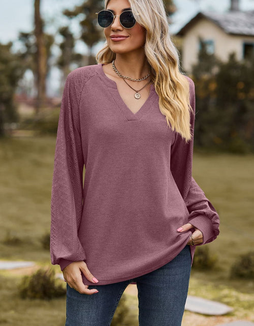 Load image into Gallery viewer, Notched Neck Raglan Sleeve Blouse
