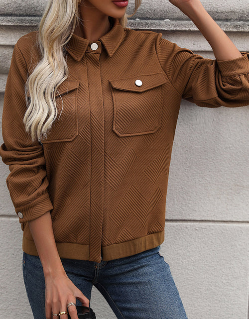 Load image into Gallery viewer, Perfee Textured Zip Up Collared Neck Jacket
