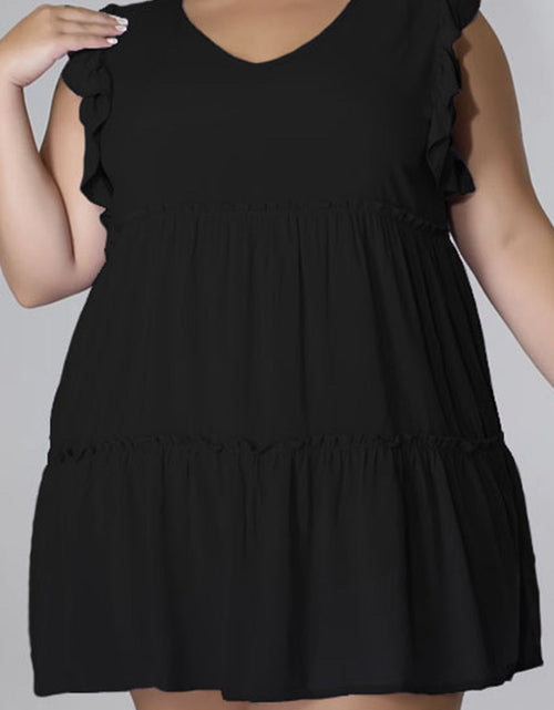 Load image into Gallery viewer, Plus Size V-Neck Frill Trim Mini Dress
