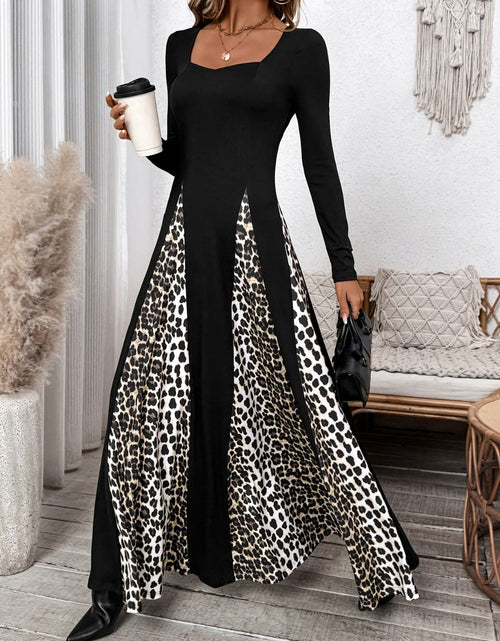 Load image into Gallery viewer, Perfee Leopard Square Neck Long Sleeve Maxi Dress
