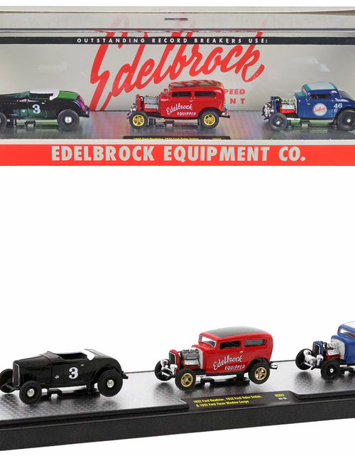 Load image into Gallery viewer, "Edelbrock Equipment Co." Set of 3 Pieces Limited Edition to 2750 pieces Worldwide 1/64 Diecast Models by M2 Machines
