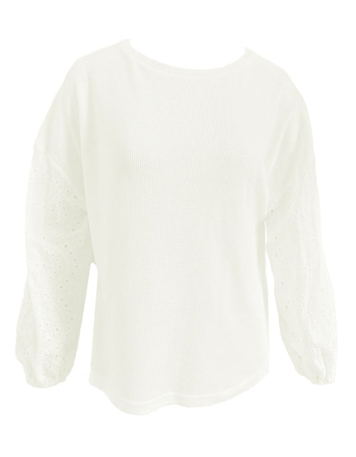 Load image into Gallery viewer, Shiny Openwork Dropped Shoulder Boat Neck Blouse

