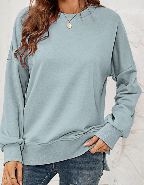 Load image into Gallery viewer, Round Neck  Dropped Shoulder Slit Sweatshirt
