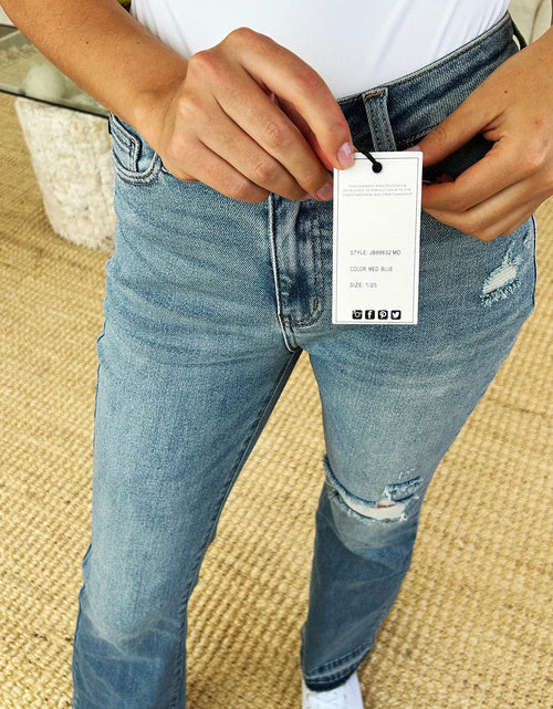 Load image into Gallery viewer, Judy Blue Full Size Mid Rise Destroyed Hem Distressed Jeans
