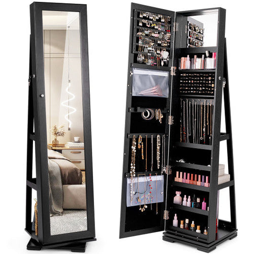 Load image into Gallery viewer, 360° Rotatable 2-in-1 Lockable Jewelry Cabinet with Full-Length Mirror-Black
