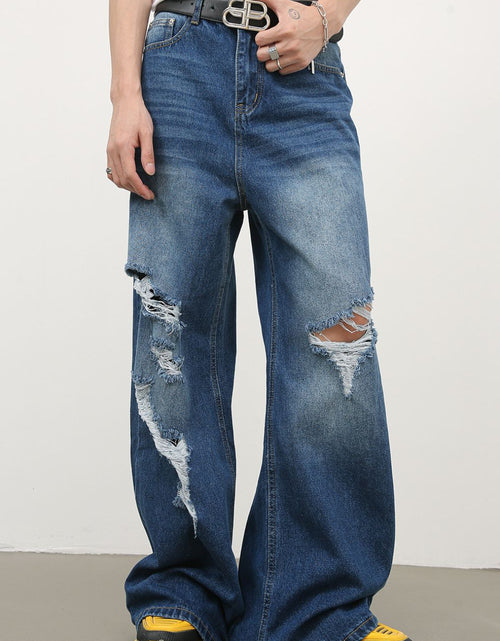 Load image into Gallery viewer, Men's Distressed Wide Leg Jeans
