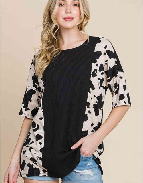 Load image into Gallery viewer, BOMBOM Rodeo Love Ribbed Animal Contrast Tee
