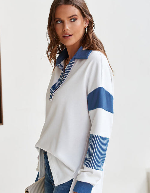 Load image into Gallery viewer, Color Block Johnny Collar Long Sleeve Sweatshirt
