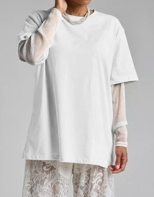 Load image into Gallery viewer, Faux Layered Round Neck Mesh Sleeve Top
