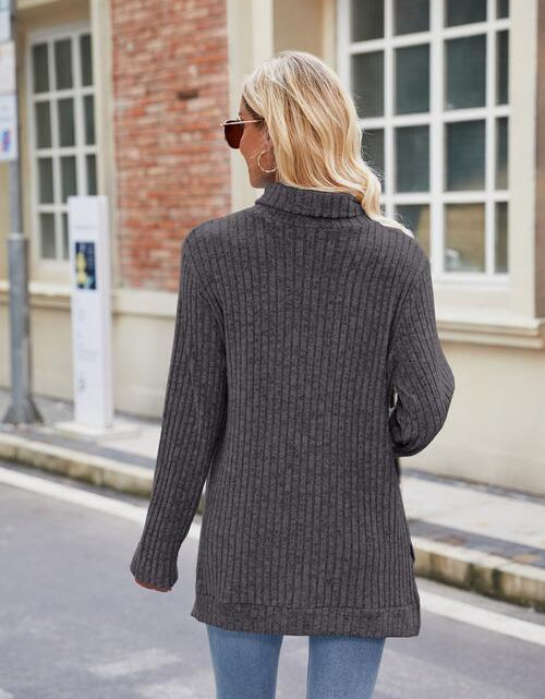 Load image into Gallery viewer, Ribbed Turtleneck Long Sleeve Slit Knit Top
