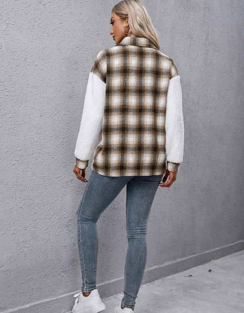 Load image into Gallery viewer, Ivy Lane Plaid Collared Neck Button Down Jacket

