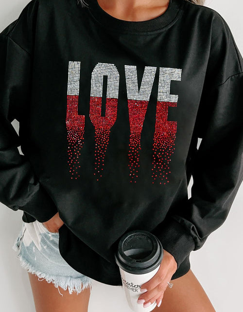 Load image into Gallery viewer, Rhinestone LOVE Round Neck Long Sleeve Sweatshirt
