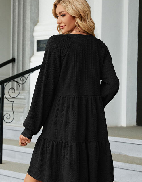 Load image into Gallery viewer, Notched Neck Long Sleeve Mini Dress
