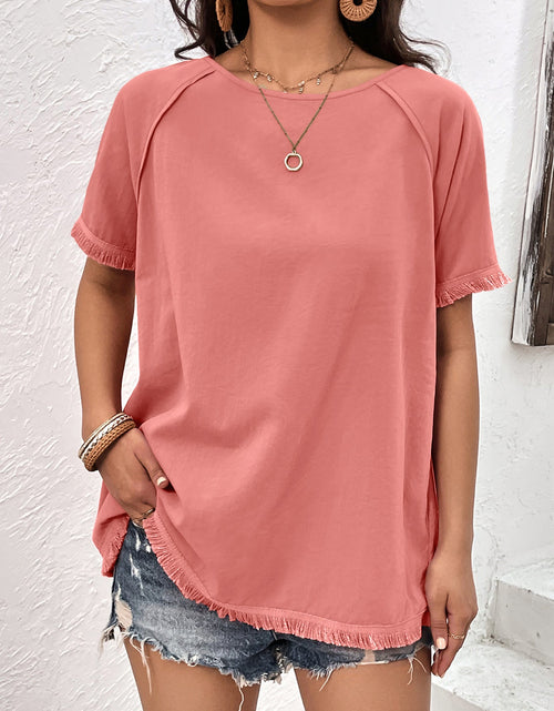 Load image into Gallery viewer, Ivy Lane Round Neck Raglan Sleeve Fringe Detail Top
