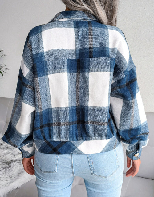 Load image into Gallery viewer, Plaid Collared Neck Long Sleeve Jacket
