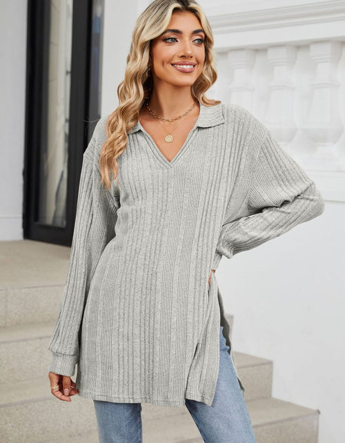 Load image into Gallery viewer, Slit Johnny Collar Long Sleeve T-Shirt
