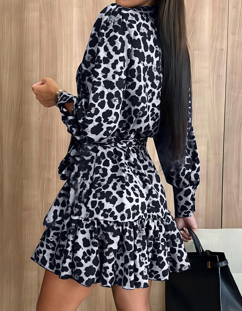 Load image into Gallery viewer, Tied Leopard Surplice Long Sleeve Dress
